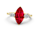 Yellow gold Three-Stone Marquise Cut Ruby Ring with Pear  Side Stones in Four-Prong Setting_36