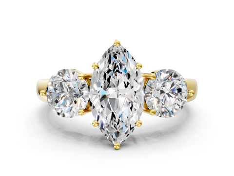 Yellow gold Three-Stone Marquise Cut Solitaire Ring with Prong Setting on a Classic Band_66