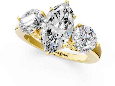 Yellow gold Three-Stone Marquise Cut Solitaire Ring with Prong Setting on a Classic Band_67