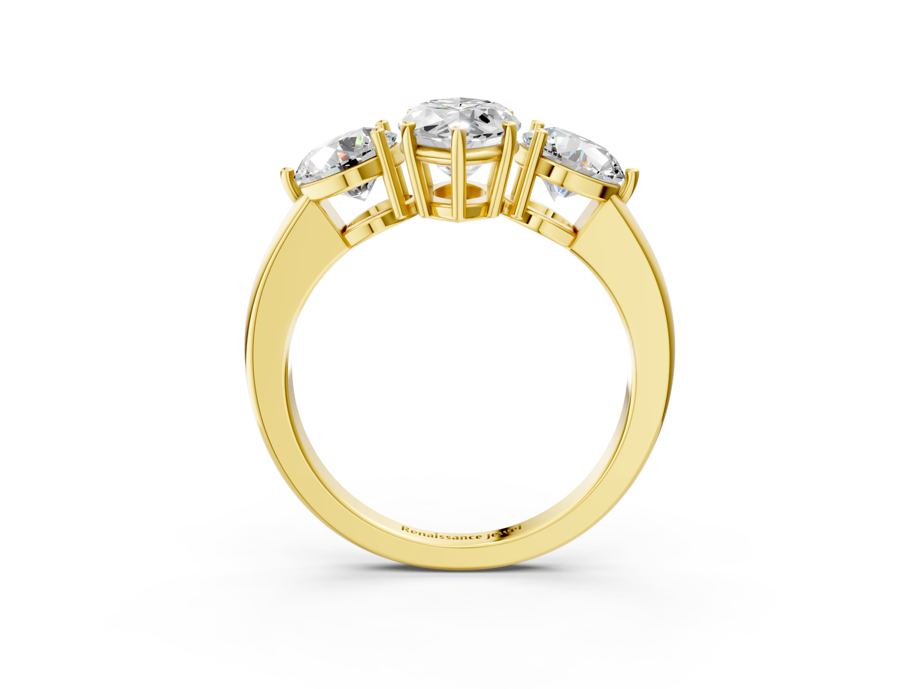 Yellow gold Three-Stone Marquise Cut Solitaire Ring with Prong Setting on a Classic Band_69