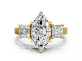 Yellow gold Three-Stone Marquise Cut Solitaire Ring with Prong Setting_3