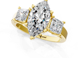 Yellow gold Three-Stone Marquise Cut Solitaire Ring with Prong Setting_4