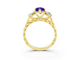 Yellow gold Three-Stone Marquise Cut Tanzanite Braided Band Ring with Four-Prong Setting_15