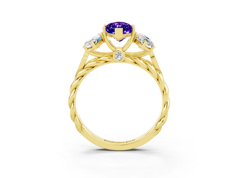 Yellow gold Three-Stone Marquise Cut Tanzanite Braided Band Ring with Four-Prong Setting_15