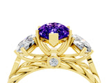 Yellow gold Three-Stone Marquise Cut Tanzanite Braided Band Ring with Four-Prong Setting_16