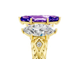 Yellow gold Three-Stone Marquise Cut Tanzanite Braided Band Ring with Four-Prong Setting_17