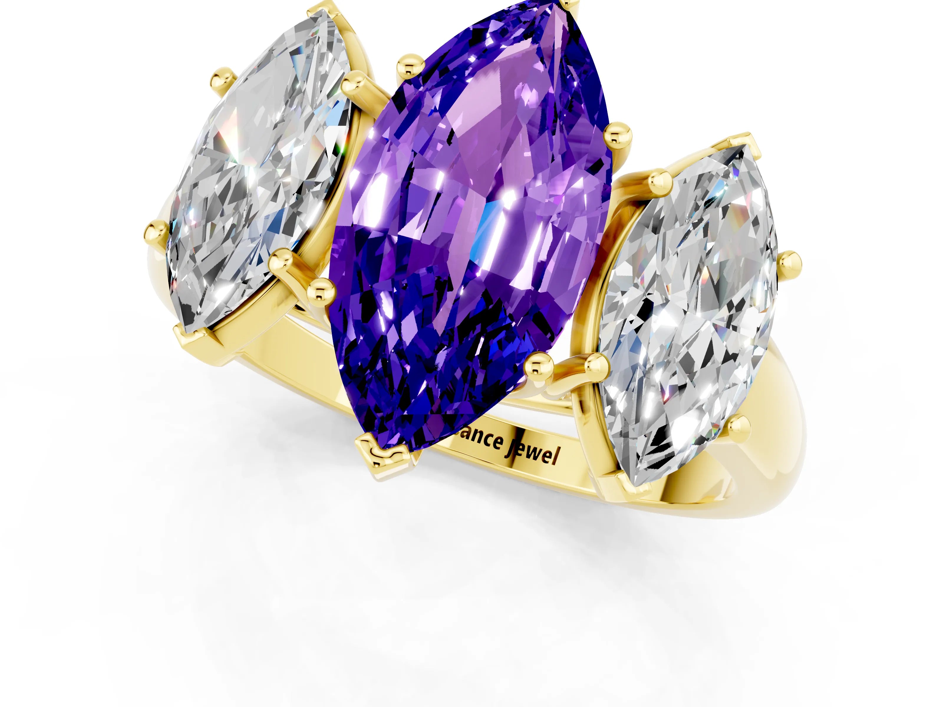 Yellow gold Three-Stone Marquise Cut Tanzanite Engagement Ring with Prong Setting_1