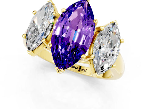 Yellow gold Three-Stone Marquise Cut Tanzanite Engagement Ring with Prong Setting_1