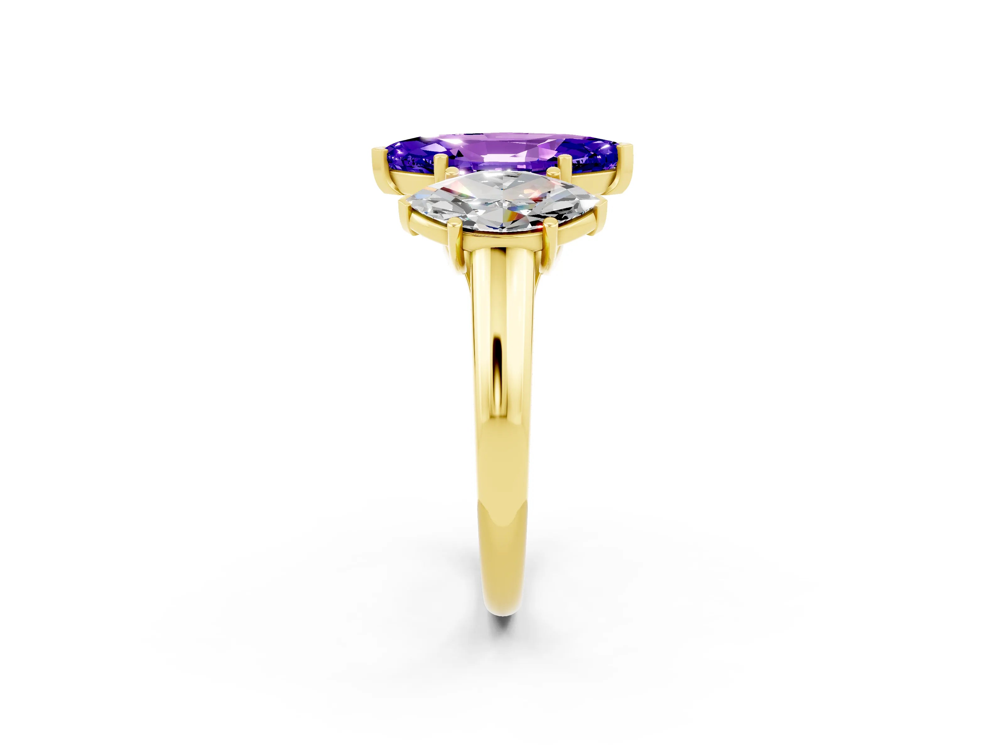 Yellow gold Three-Stone Marquise Cut Tanzanite Engagement Ring with Prong Setting_2