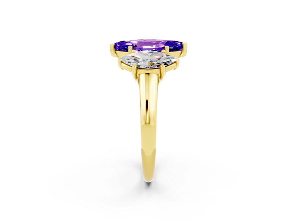Yellow gold Three-Stone Marquise Cut Tanzanite Engagement Ring with Prong Setting