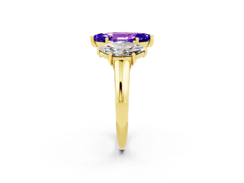 Yellow gold Three-Stone Marquise Cut Tanzanite Engagement Ring with Prong Setting_2