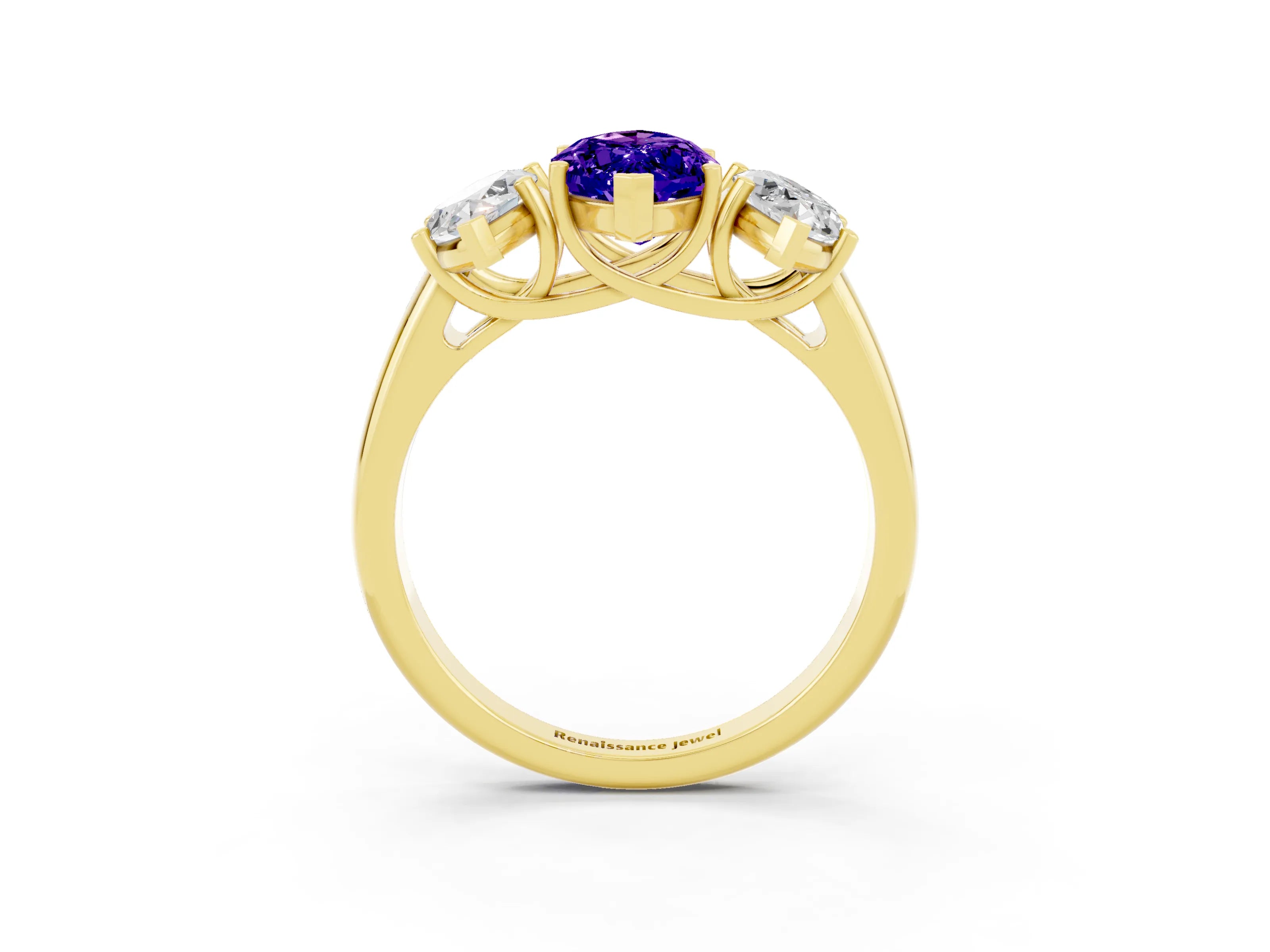 Yellow gold Three-Stone Marquise Cut Tanzanite Engagement Ring with Prong Setting_3