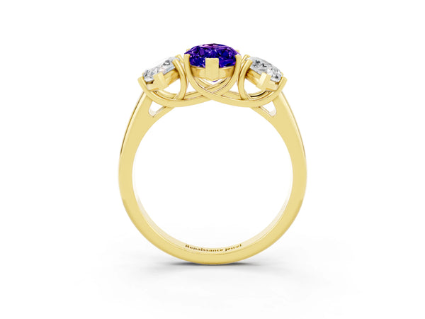 Yellow gold Three-Stone Marquise Cut Tanzanite Engagement Ring with Prong Setting