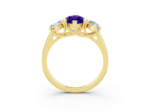 Yellow gold Three-Stone Marquise Cut Tanzanite Engagement Ring with Prong Setting_3