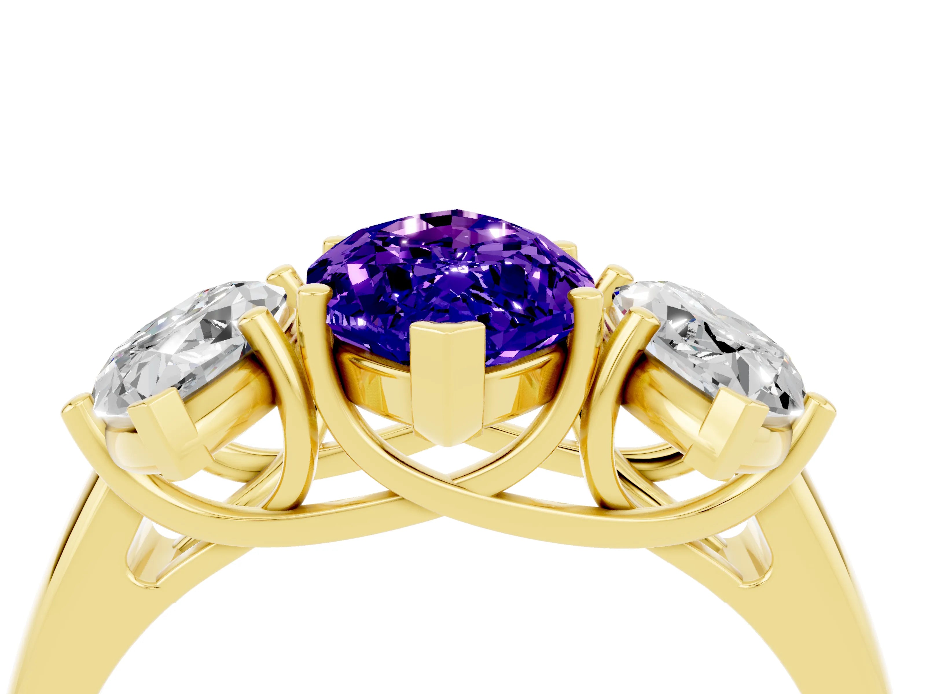 Yellow gold Three-Stone Marquise Cut Tanzanite Engagement Ring with Prong Setting_4