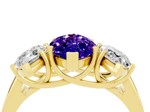 Yellow gold Three-Stone Marquise Cut Tanzanite Engagement Ring with Prong Setting_4