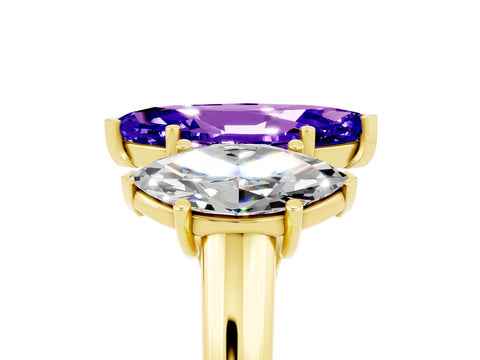 Yellow gold Three-Stone Marquise Cut Tanzanite Engagement Ring with Prong Setting_5