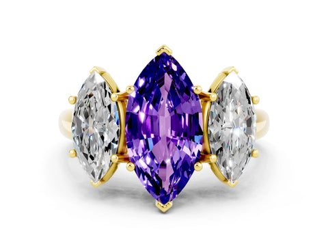 Yellow gold Three-Stone Marquise Cut Tanzanite Engagement Ring with Prong Setting