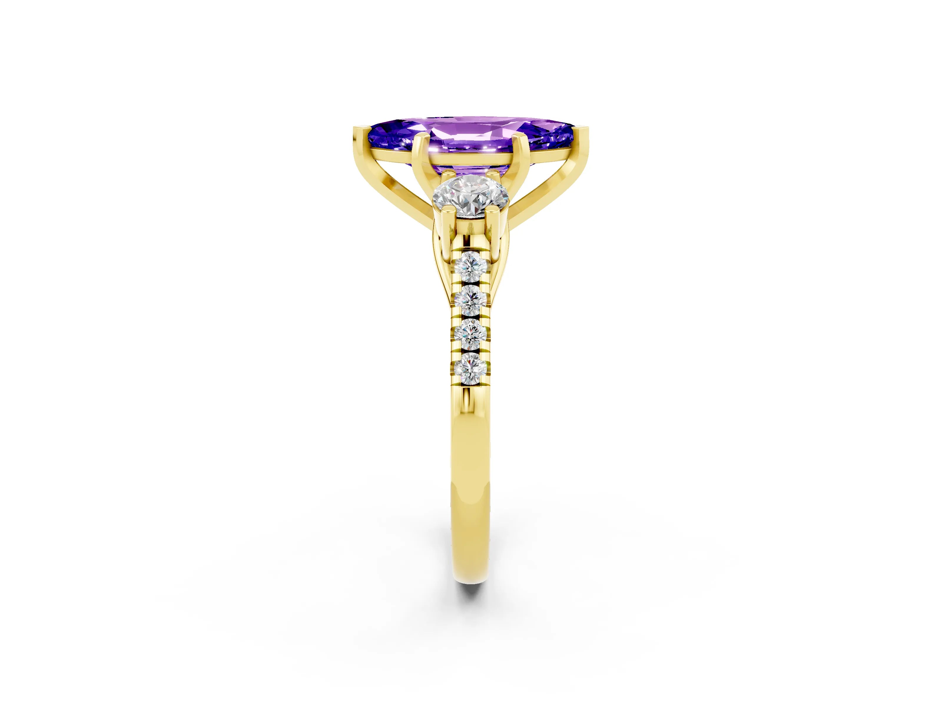 Yellow gold Three-Stone Marquise Cut Tanzanite Pavé Band with Four-Prong Setting_2