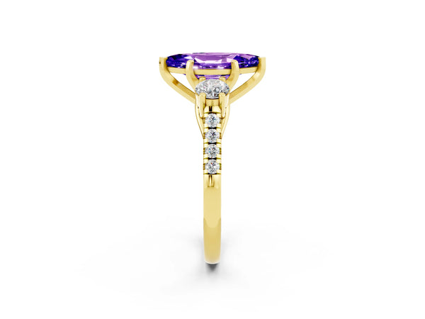 Yellow gold Three-Stone Marquise Cut Tanzanite Pavé Band with Four-Prong Setting