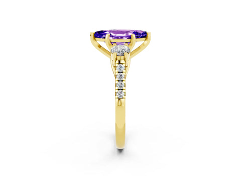 Yellow gold Three-Stone Marquise Cut Tanzanite Pavé Band with Four-Prong Setting_2