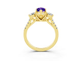 Yellow gold Three-Stone Marquise Cut Tanzanite Pavé Band with Four-Prong Setting_3