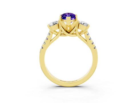 Yellow gold Three-Stone Marquise Cut Tanzanite Pavé Band with Four-Prong Setting_3