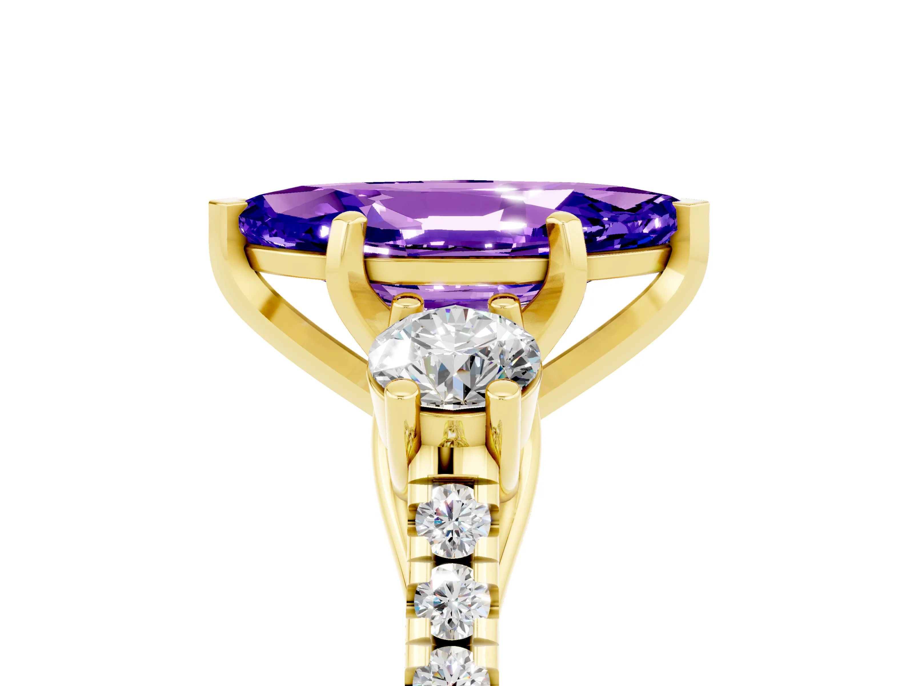 Yellow gold Three-Stone Marquise Cut Tanzanite Pavé Band with Four-Prong Setting_5