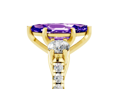 Yellow gold Three-Stone Marquise Cut Tanzanite Pavé Band with Four-Prong Setting_5