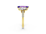 Yellow gold Three-Stone Marquise Cut Tanzanite Ring with Pavé Band and Prong Setting_14