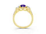 Yellow gold Three-Stone Marquise Cut Tanzanite Ring with Pavé Band and Prong Setting_15