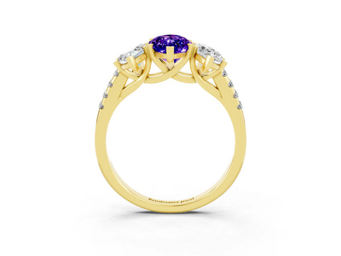 Yellow gold Three-Stone Marquise Cut Tanzanite Ring with Pavé Band and Prong Setting_15