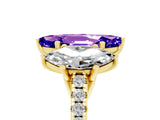 Yellow gold Three-Stone Marquise Cut Tanzanite Ring with Pavé Band and Prong Setting_17