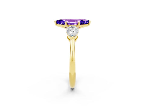 Yellow gold Three-Stone Marquise Cut Tanzanite Ring with Pear Side Stones and Four-Prong Setting_2