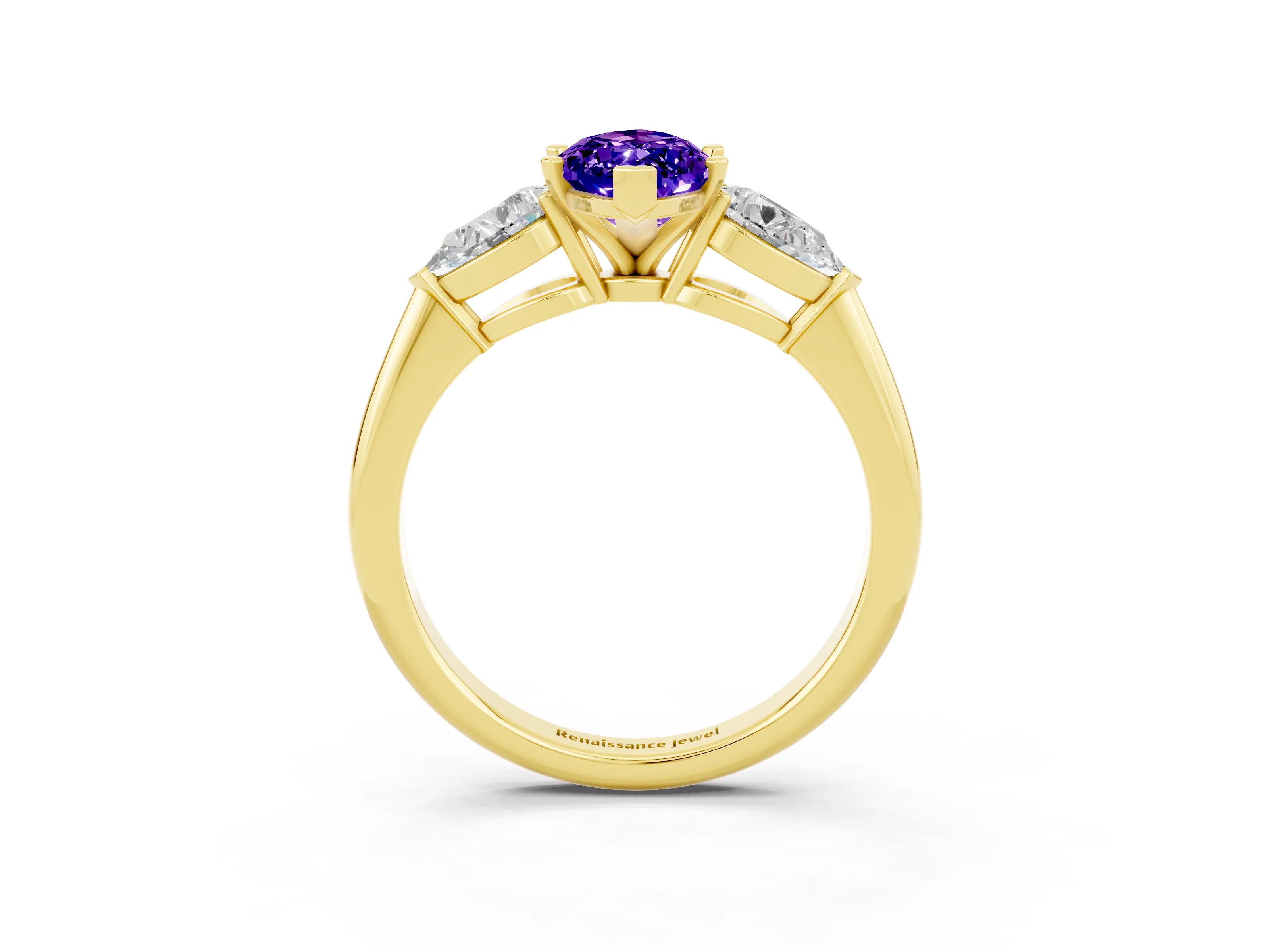 Yellow gold Three-Stone Marquise Cut Tanzanite Ring with Pear Side Stones and Four-Prong Setting_3