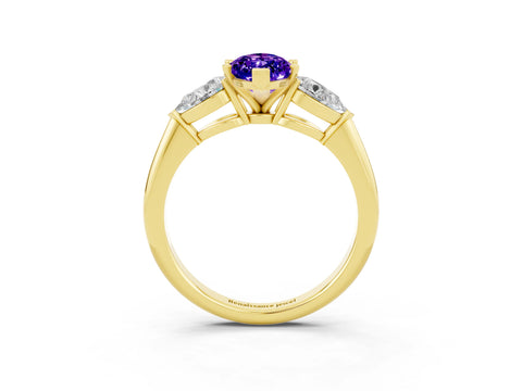 Yellow gold Three-Stone Marquise Cut Tanzanite Ring with Pear Side Stones and Four-Prong Setting_3