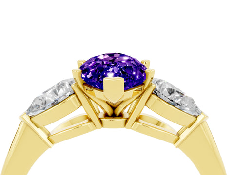 Yellow gold Three-Stone Marquise Cut Tanzanite Ring with Pear Side Stones and Four-Prong Setting_4
