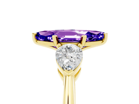 Yellow gold Three-Stone Marquise Cut Tanzanite Ring with Pear Side Stones and Four-Prong Setting_5