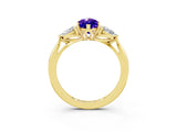 Yellow gold Three-Stone Marquise Cut Tanzanite Ring with Pear  Side Stones in Four-Prong Setting_15