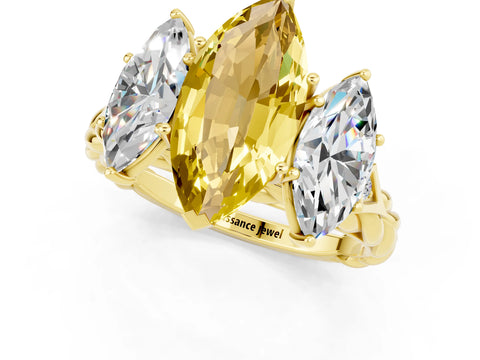 Yellow gold Three-Stone Marquise Cut Yellow Sapphire Braided Band Ring with Four-Prong Setting_37
