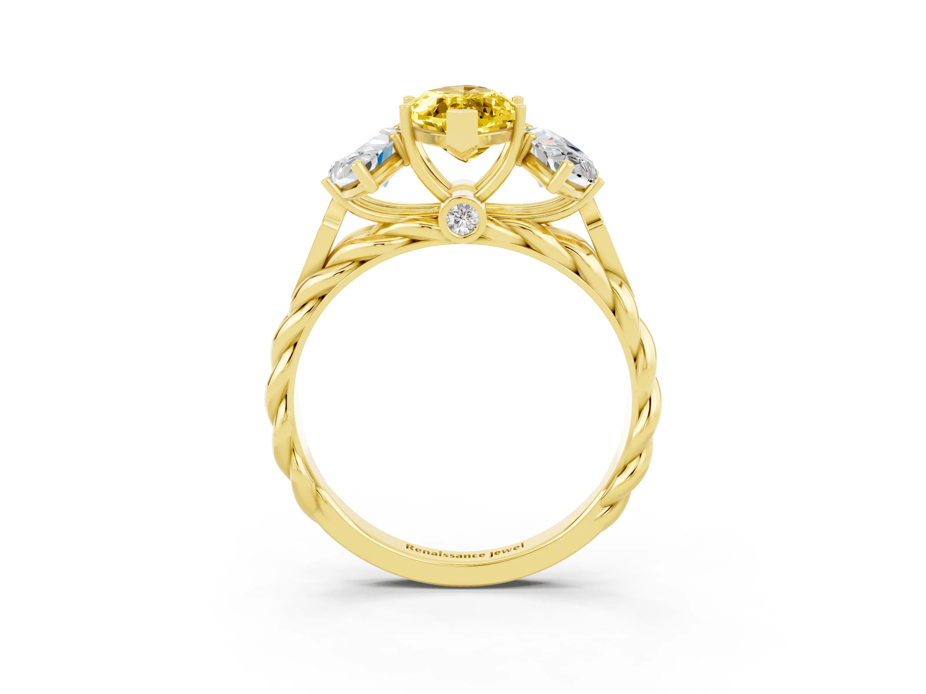 Yellow gold Three-Stone Marquise Cut Yellow Sapphire Braided Band Ring with Four-Prong Setting_39