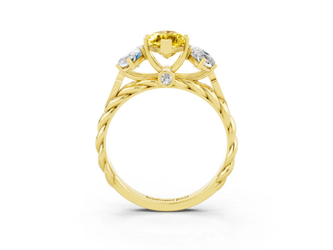 Yellow gold Three-Stone Marquise Cut Yellow Sapphire Braided Band Ring with Four-Prong Setting_39