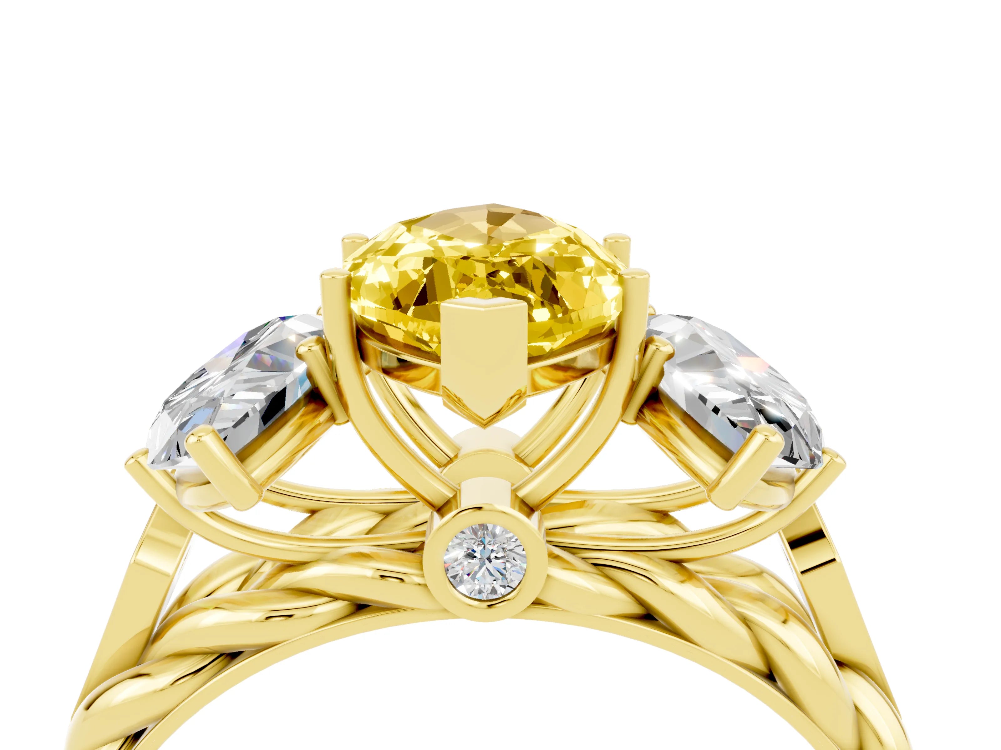 Yellow gold Three-Stone Marquise Cut Yellow Sapphire Braided Band Ring with Four-Prong Setting_40