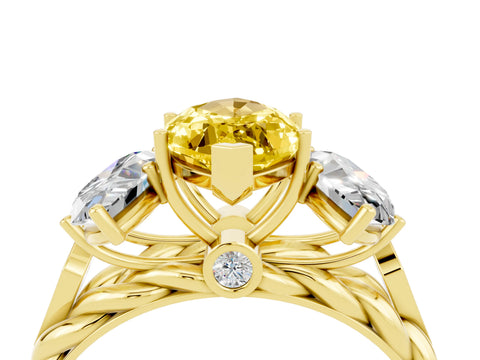 Yellow gold Three-Stone Marquise Cut Yellow Sapphire Braided Band Ring with Four-Prong Setting_40