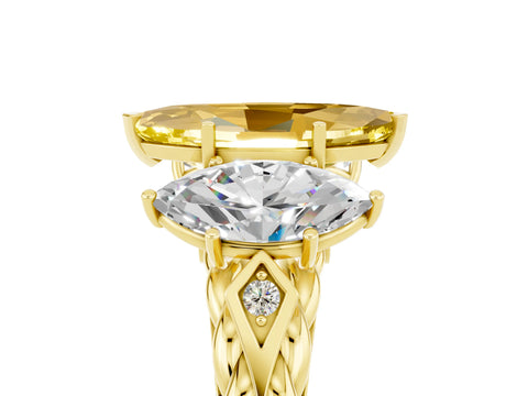 Yellow gold Three-Stone Marquise Cut Yellow Sapphire Braided Band Ring with Four-Prong Setting_41