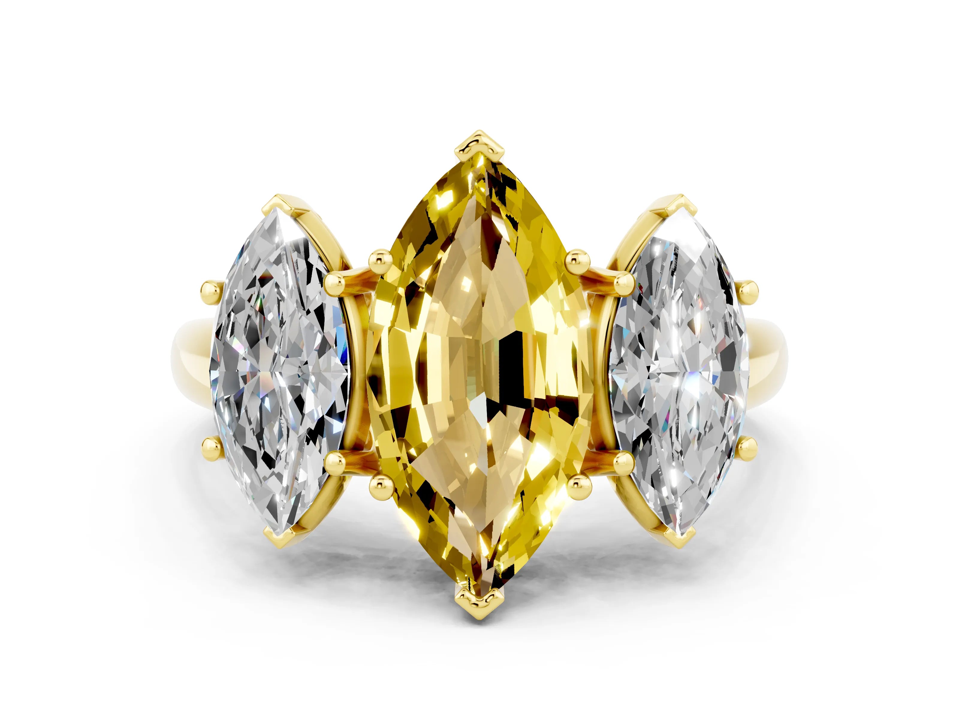 Yellow gold Three-Stone Marquise Cut Yellow Sapphire Engagement Ring with Prong Setting