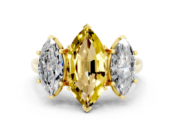 Yellow gold Three-Stone Marquise Cut Yellow Sapphire Engagement Ring with Prong Setting