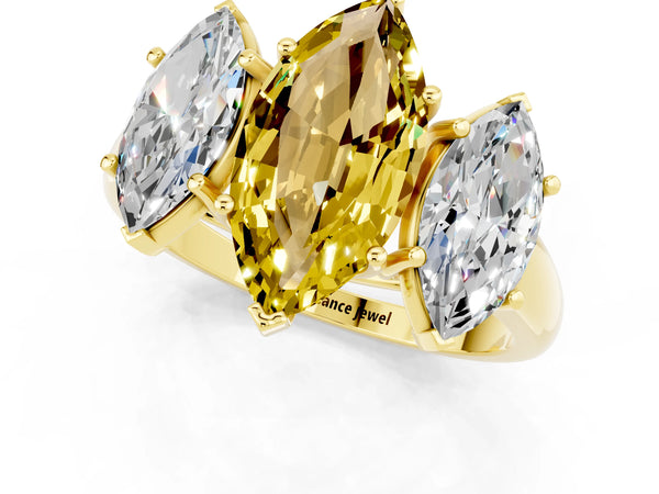 Yellow gold Three-Stone Marquise Cut Yellow Sapphire Engagement Ring with Prong Setting