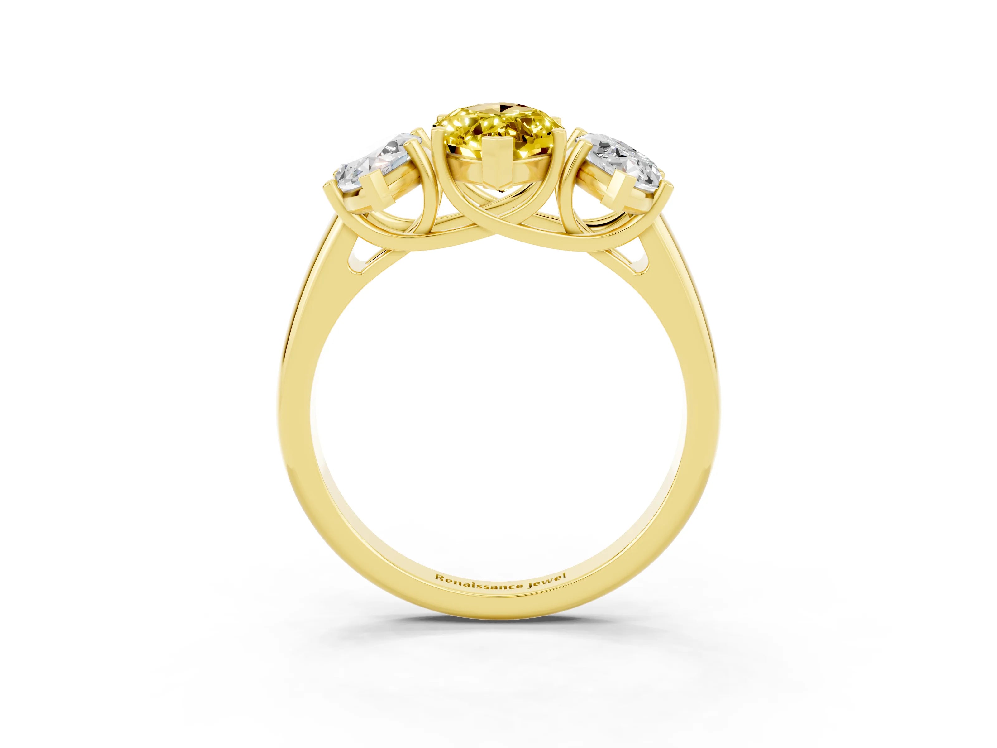 Yellow gold Three-Stone Marquise Cut Yellow Sapphire Engagement Ring with Prong Setting_3