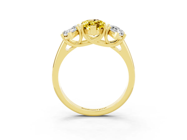 Yellow gold Three-Stone Marquise Cut Yellow Sapphire Engagement Ring with Prong Setting